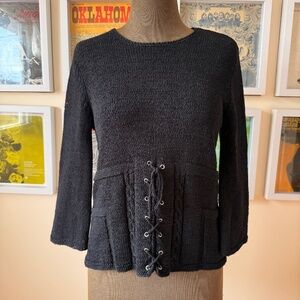 Y2K Black Lace-Up Waist Knit Top